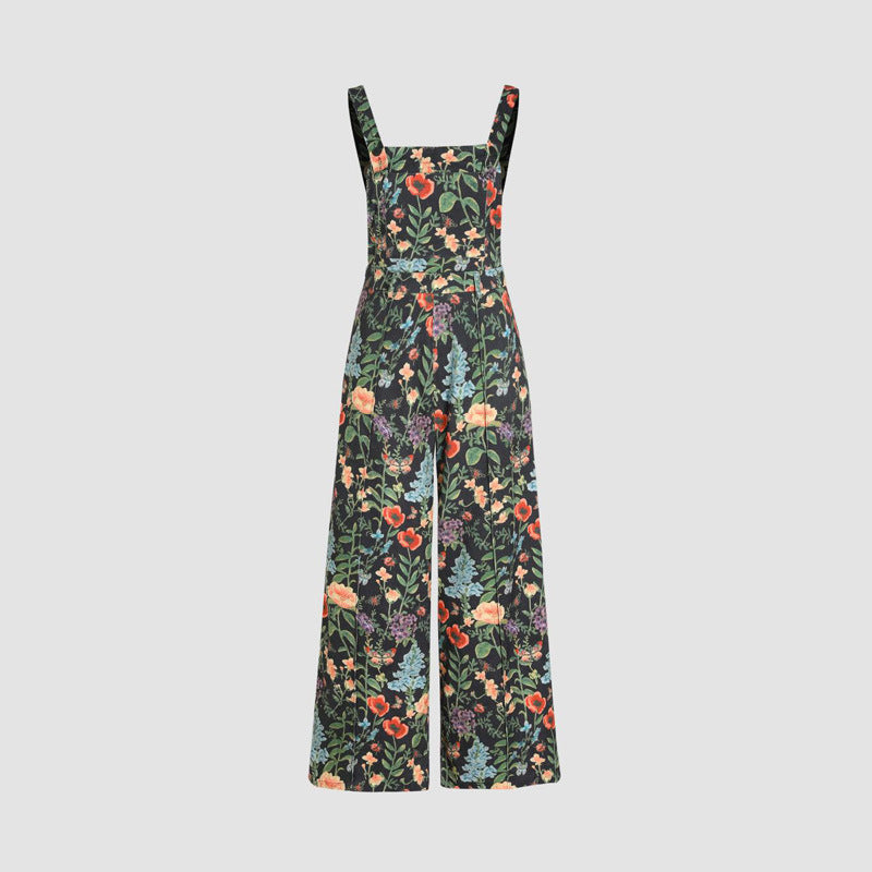 Cross-border Floral Print Button Wide Leg Jumpsuit Sale In Stock
