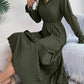 European And American Autumn And Winter Leisure Lapel Button Long Sleeve Cinched Pleated Dress