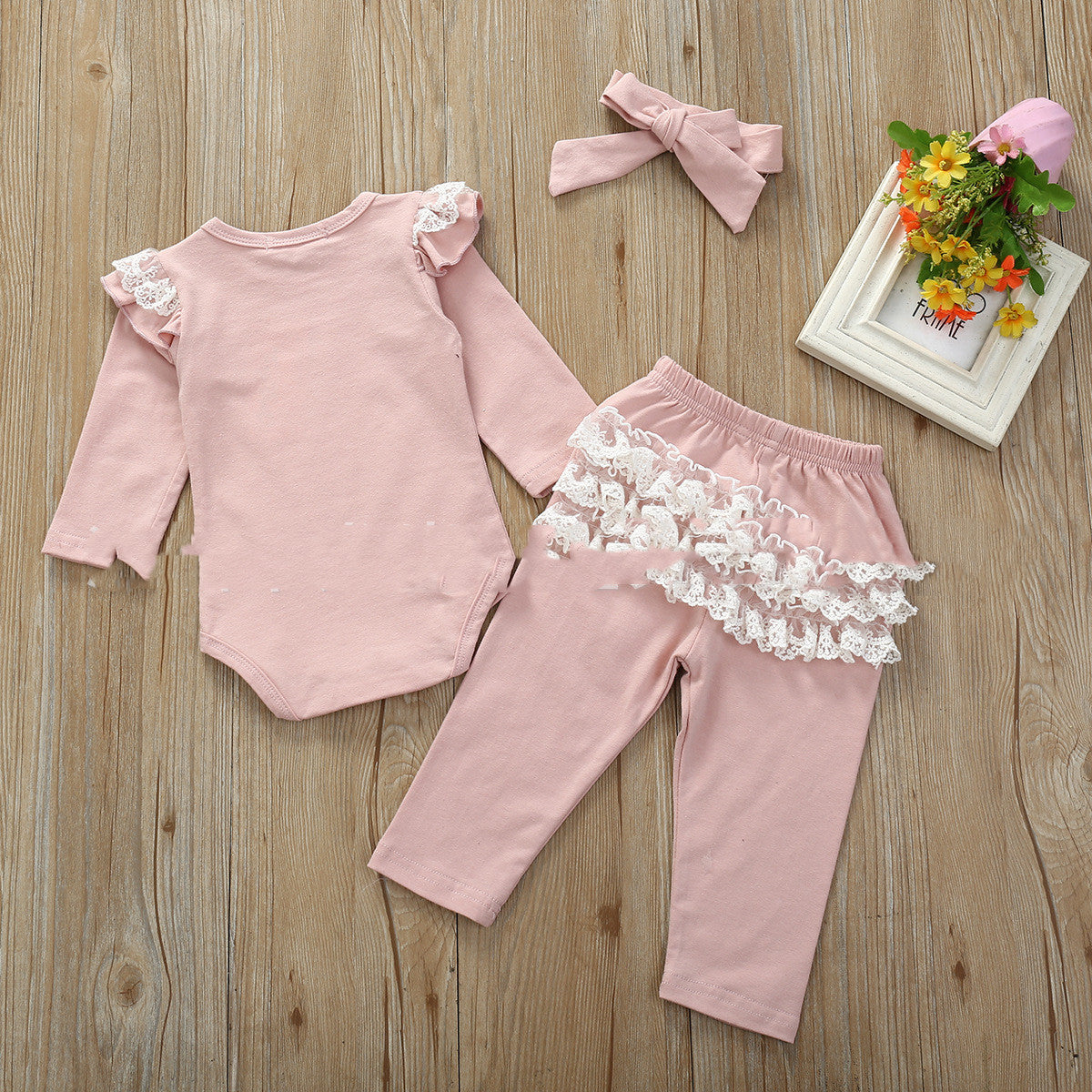 Ensemble pantalon long en dentelle et coton pour bébé et enfant en bas âge
