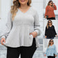 Doll Shirt V-neck Hollow Striped Polar Fleece Lantern Sleeve Bottoming Shirt