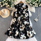 Lightly Mature Retro-printed Lantern-sleeve Dress