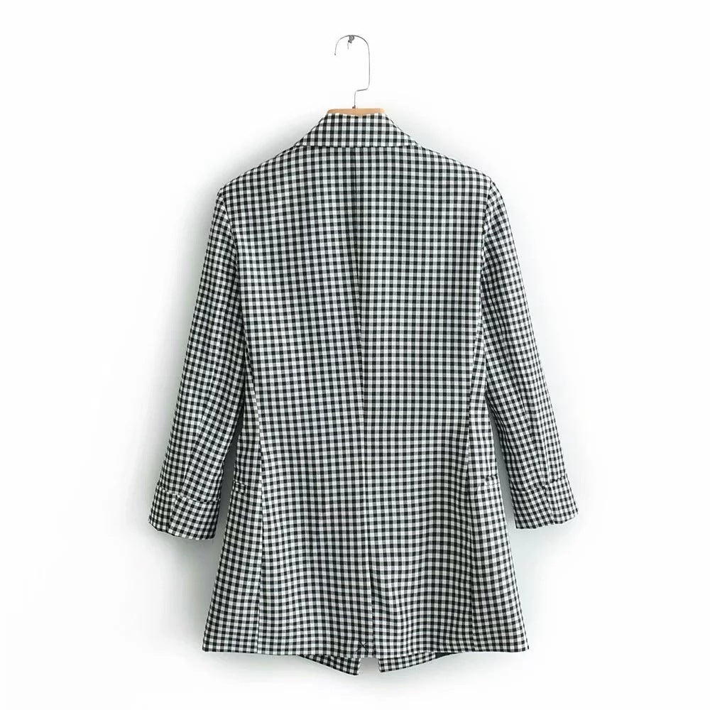 Check double-breasted trench coat