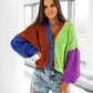 Casual Color Matching Bright Women's Woolen Long-sleeved Cardigan