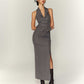 Chinese Style Traditional Halter Spaghetti Straps Vest Slit Skirt Suit