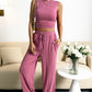 Trousers Elastic Waist Loose-fitting Sleeveless Shirt Suit