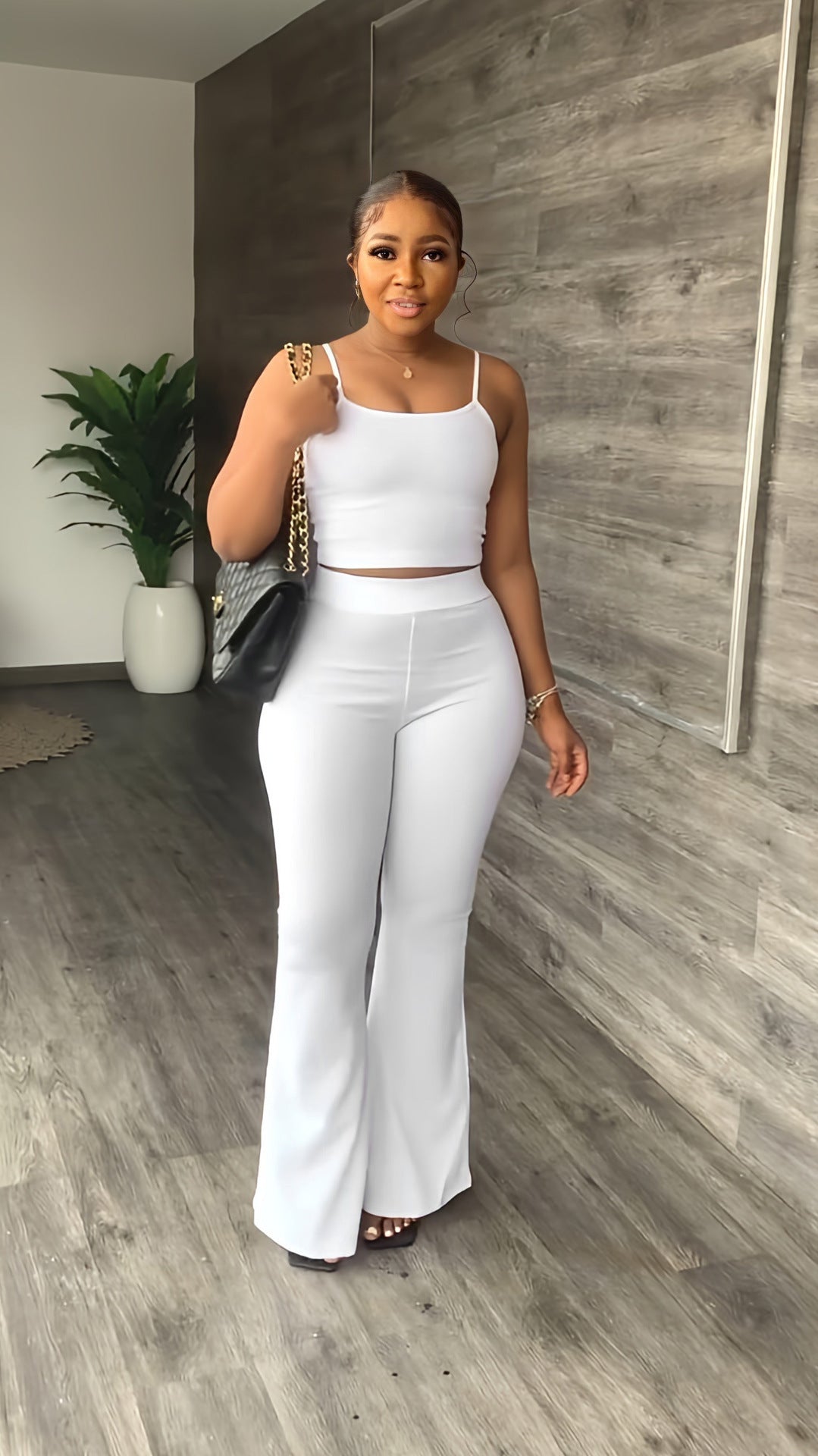Pantalon à pattes d'éléphant de couleur unie, costume simple et tendance