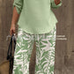 Ladies V-neck Shirt Tropical Plants Printed Pants Suit