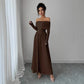 Women's Solid-Color French-Style Off-the-Shoulder Knitted Dress