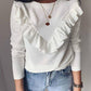 Ruffled round neck long sleeve top