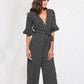 Half sleeve V-neck polka dot print jumpsuit