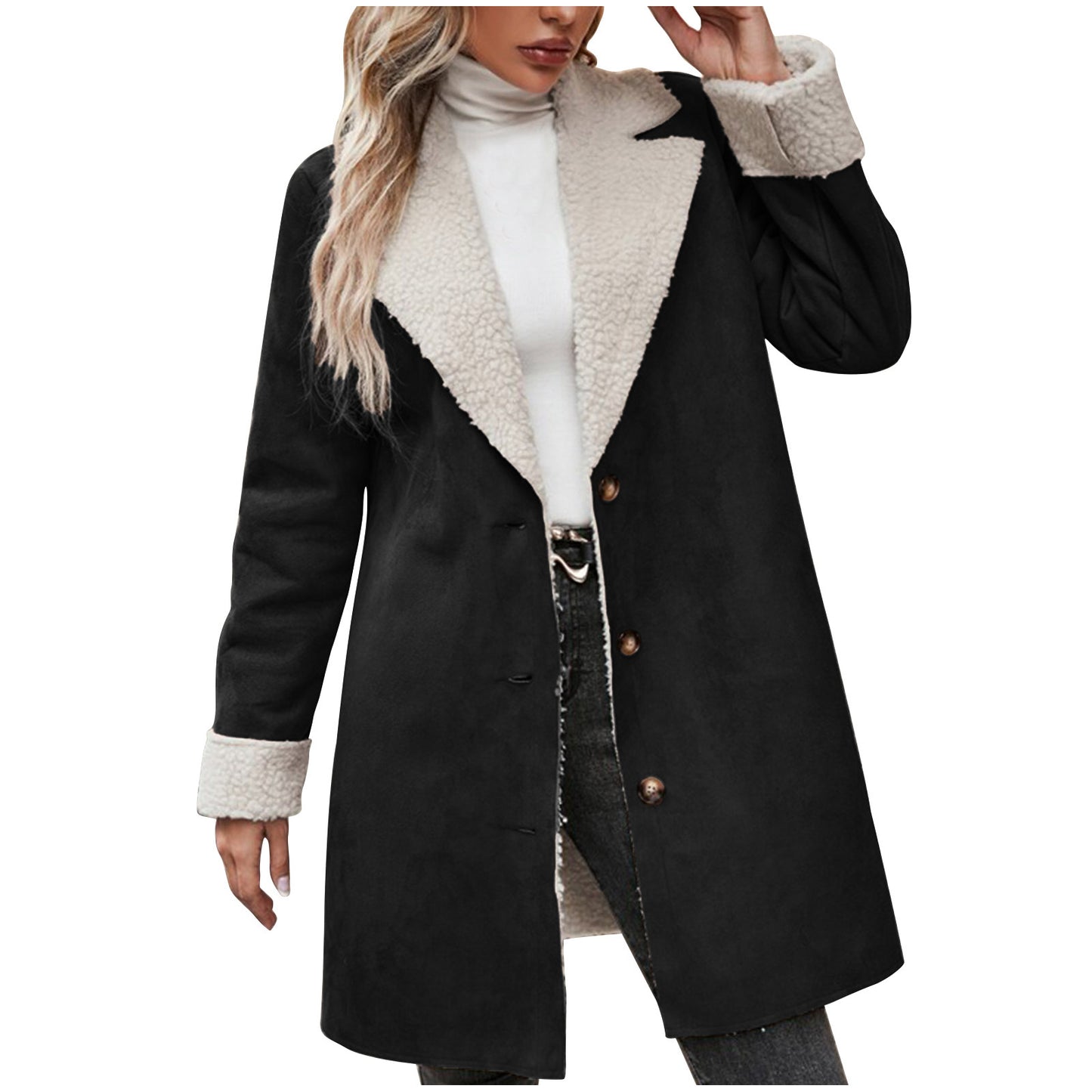 Manteau en peluche épais à manches longues et revers