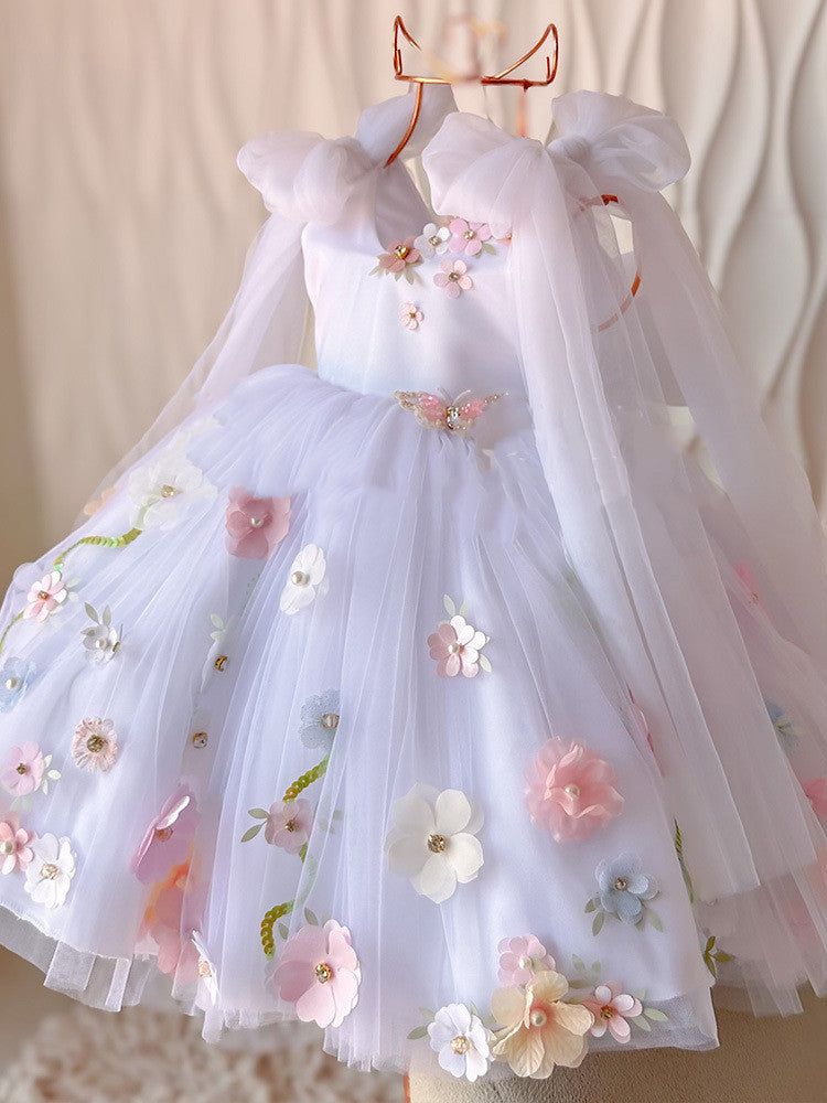 Girls' New Flower Mesh Princess Dress