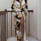 Women's Long Sleeved Print Dress With Slits