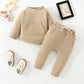 Pull à manches longues et pantalon de couleur unie, vêtements deux pièces pour enfants