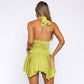 V-neck Halter Lace-up Stitching Pleated Jumpsuit Short Skirt