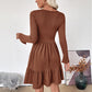 Trimming Knitted Solid Color Square Collar A- Line Dress