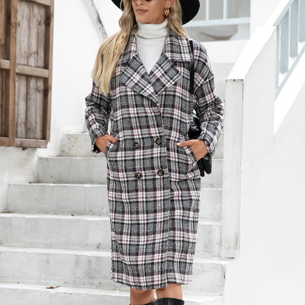 Long Double-breasted Cashmere Coat With Suit Collar