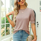 Summer Round Neck Hole Hollow-out Button Short-sleeved Casual Top