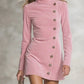 Solid-color Buttoned Waist-cinching Bodycon Dress