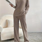 Straight-leg Pants With A Loose And Elegant V-neck Ribbed Two-piece Set