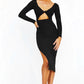 Threaded Long Sleeve Tight Split Dress