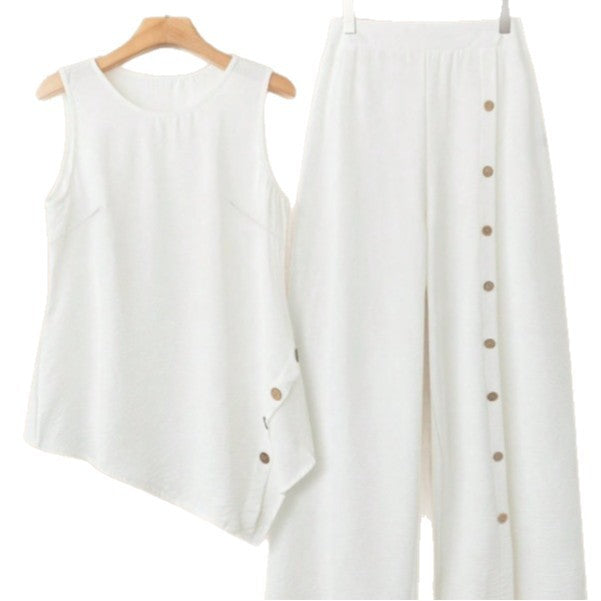 Simple Casual Daily Wear Sleeveless Top And Long Pants Set
