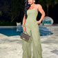 Women's Tube Top Multi-pocket Workwear Wide Leg Jumpsuit