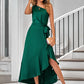 Fashion Diagonal Shoulder Solid Color Dress