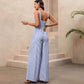 New Womens Striped V-Neck Jumpsuit With Straps