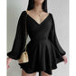 Robe amincissante à manches longues, style décontracté, style swing quotidien