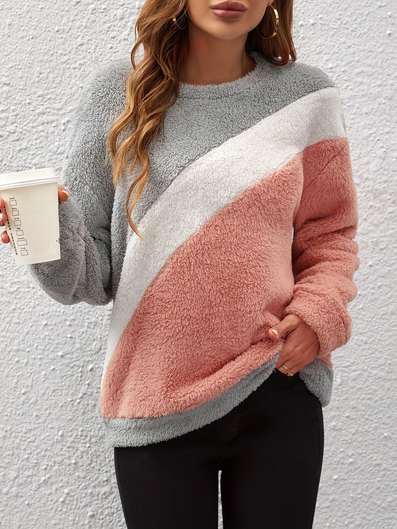 European And American Loose Crew Neck Top Drop-shoulder Sleeve Fluff Long Sleeve Pullover