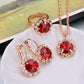 Europe And The United States Personalized Water Drop Color Diamond Necklace, Earrings, Rings Set, Shiny High-end Bridal Jewelry Wholesale