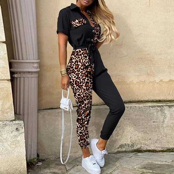 Lapel printed jumpsuit