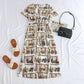 Printed Short-sleeve Waist-cinching Figure-flattering Dress For Petite Frames