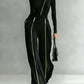 Crew-neck Long-sleeve Knit Two-way-zipper Wide-leg Pants Set