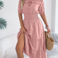 Casual Off-shoulder Ruffled Short-sleeve Belted Waistline Maxi Dress
