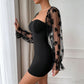 Sexy Mesh Embroidered Lantern-Sleeve Dress For Women