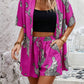Random Print Drop Shoulder Shirt And Shorts Set With Slanted Pockets