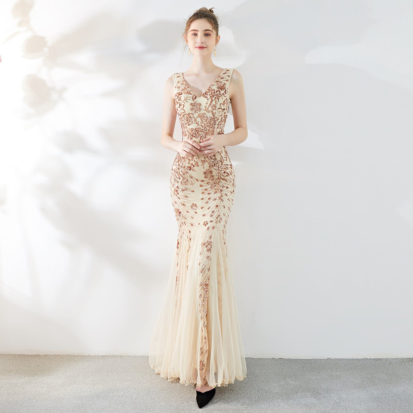 Robe de soirée élégante à paillettes et queue de poisson pour femme