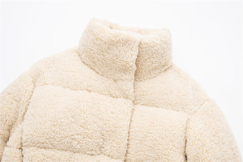 New Fashion Casual Stand Collar Long Sleeve Brushed Warm Cotton Suit Women
