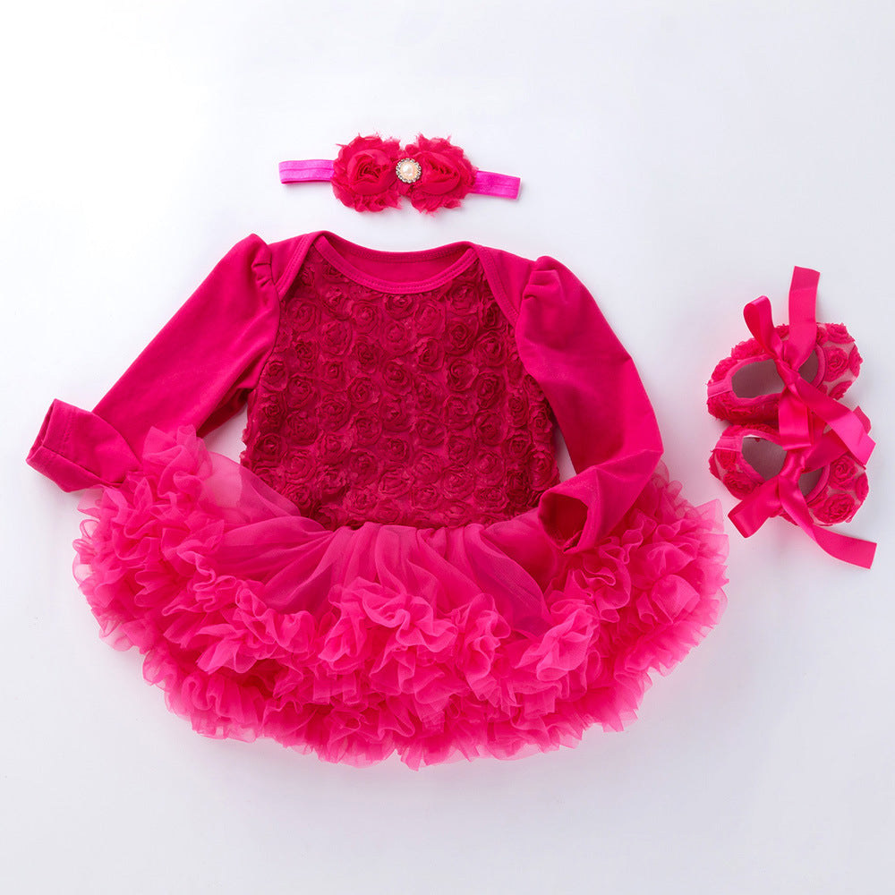 Long sleeve solid color composite rose dress