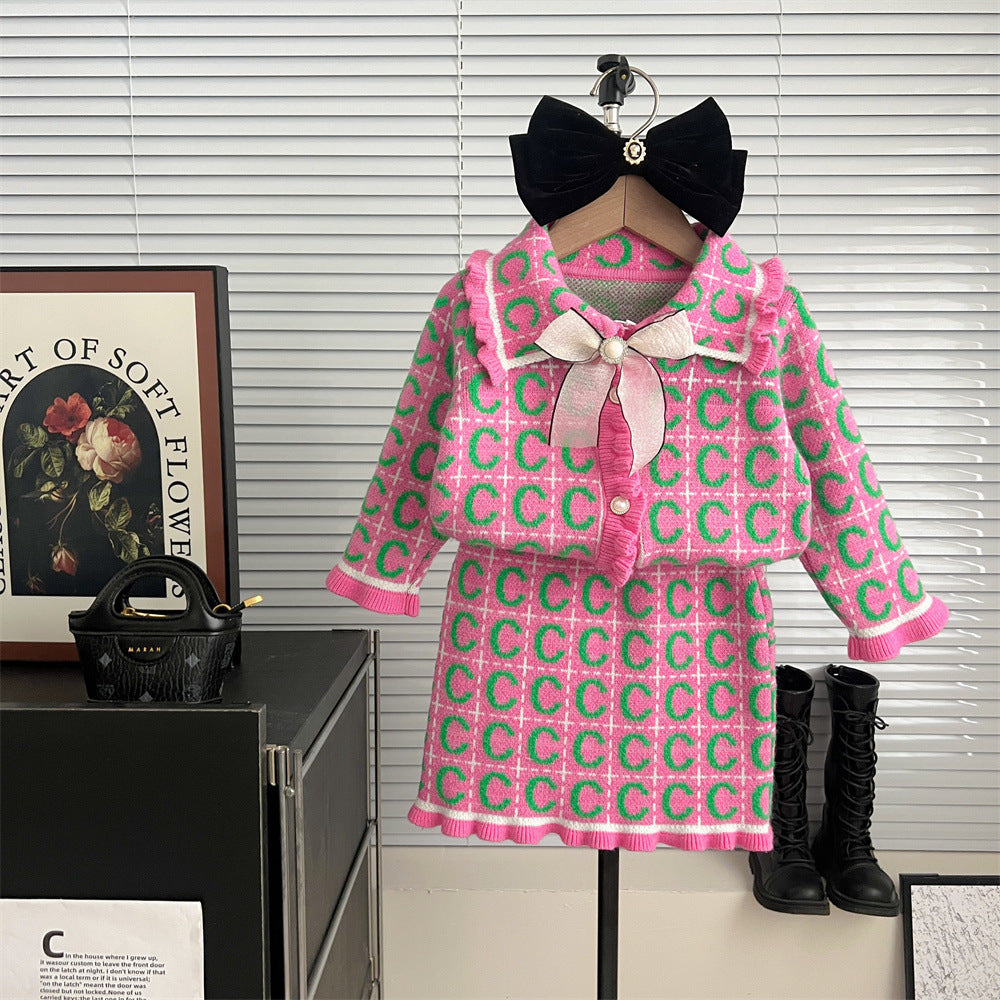 Ensemble deux pièces pull et cardigan tricoté pour enfant