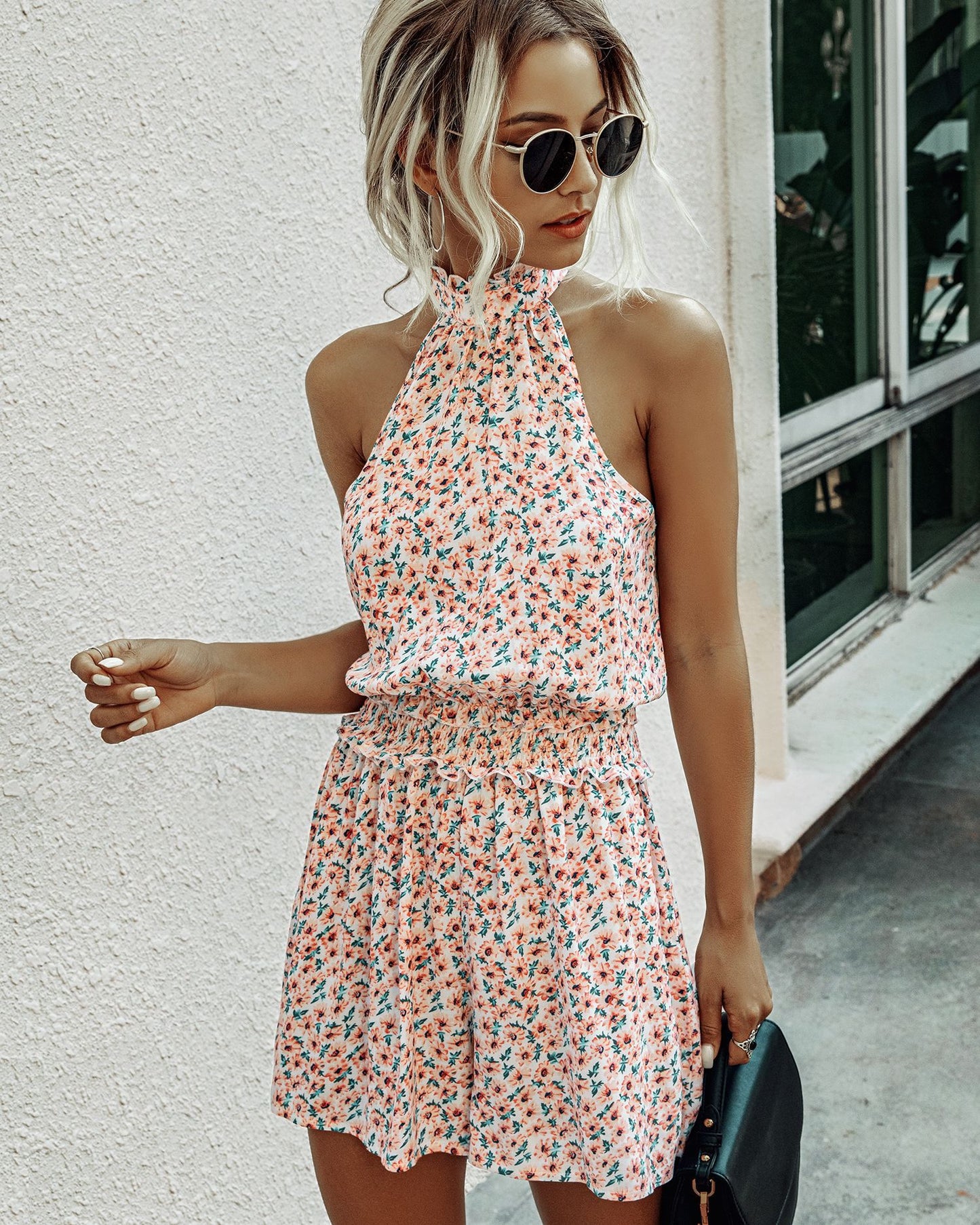 Floral halter strapless women's jumpsuit