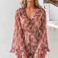 New style holiday one-piece Ruffle Print Long Sleeve V-neck Jumpsuit