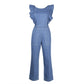 Women's lace-up ruffled denim one-piece suit