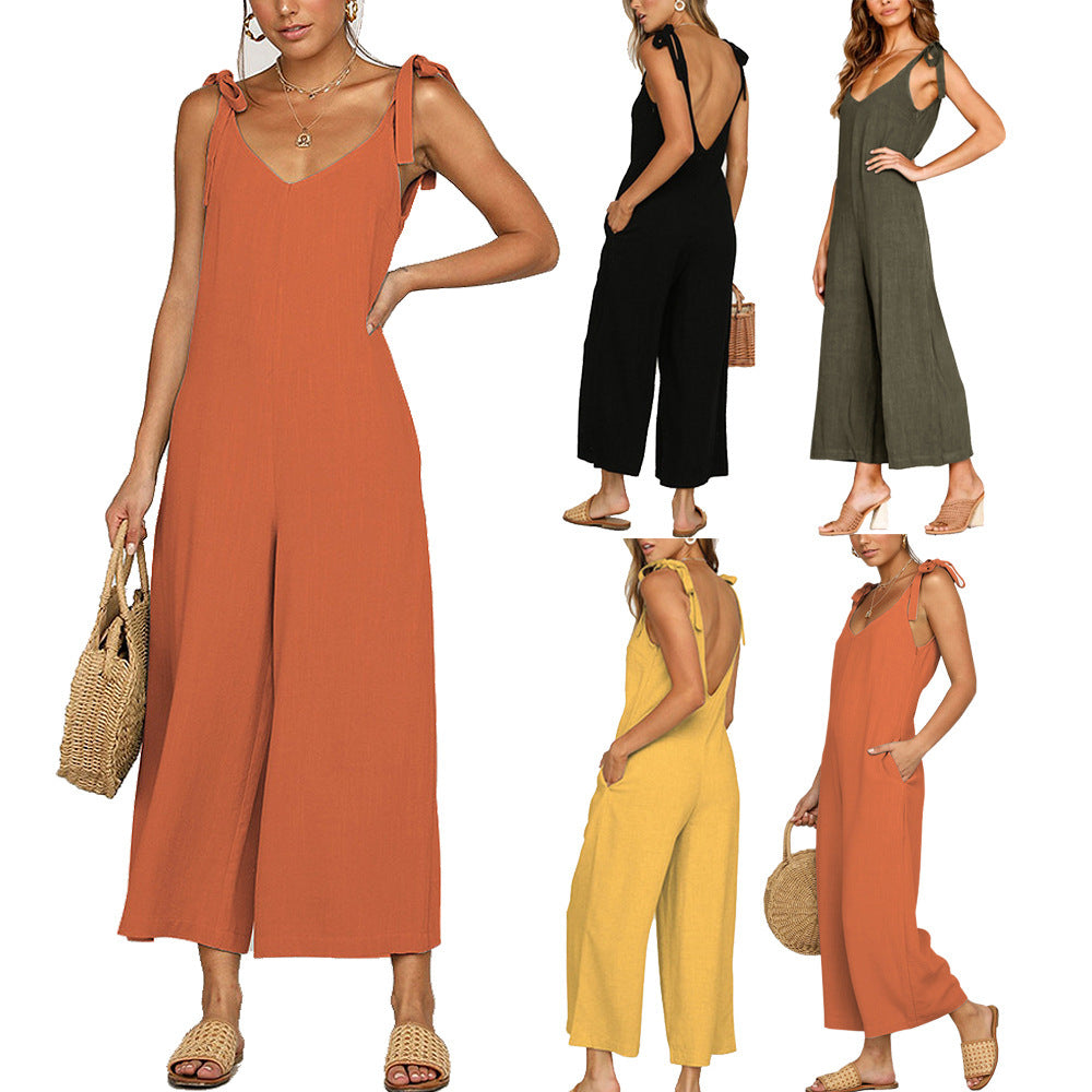 V-neck loose jumpsuit