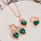 Europe And The United States Personalized Water Drop Color Diamond Necklace, Earrings, Rings Set, Shiny High-end Bridal Jewelry Wholesale