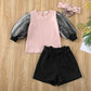 Ensemble haut à manches bouffantes et short pour fille