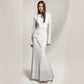 Robe plissée à manches longues et coupe ajustée pour femme avec nœud en métal