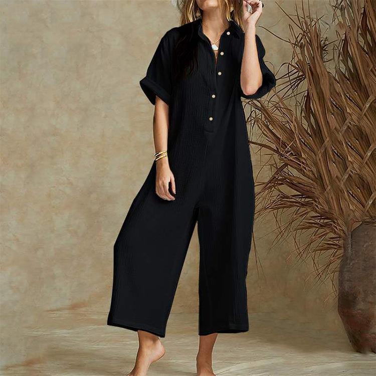 Women's Solid Color Short-sleeved Jumpsuit